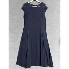 Vintage Tahari Dress 10 Navy Blue Floral Embroidered Sheer Midi Slip 90s y2k