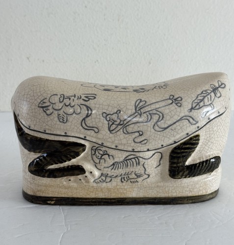 "Almohada de porcelana china vintage reposacabezas de entierro de gato Museo de Comercio Americano 9""" - Imagen 15 de 24