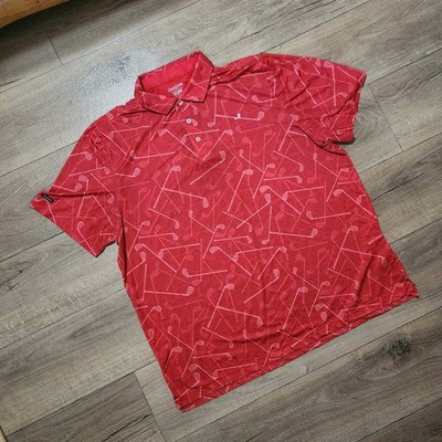 Good Good Golf Mens 3XL Red Golf Club Print Performance Polo Shirt Short Sleeve