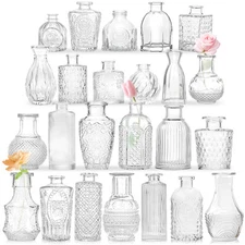Bud Vases - in Bulk 24,Vintage Small Glass Bud Vases for Flowers, Clear Cryst...