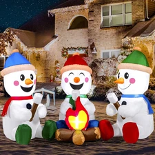 6 FT Long Christmas Inflatable Snowman with Campfire, 3 Pack Small Snowman with 