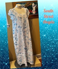 EILEEN WEST E60079 AQUA BLUE FLORAL CAP SLEEVE COTTON LAWN GOWN  LARGE