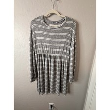 Egs California Gray White Striped Long Sleeve Mini Dress Womens Large