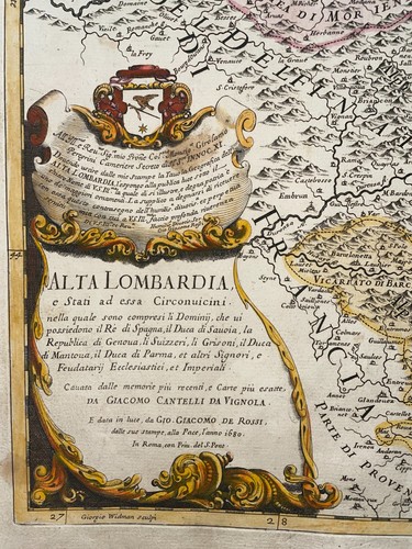 LOMBARDÍA ITALIA 1680 GIACOMO DE ROSSI- DA VIGNOLA MAPA ANTIGUO GRANDE - Imagen 2 de 12