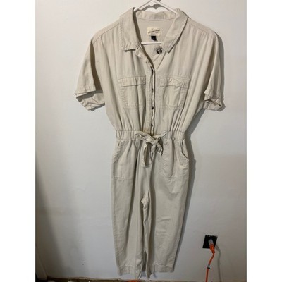 Universal Thread Womens Utility Jumpsuit Cream Beige Short Sleeve Belted Size 6