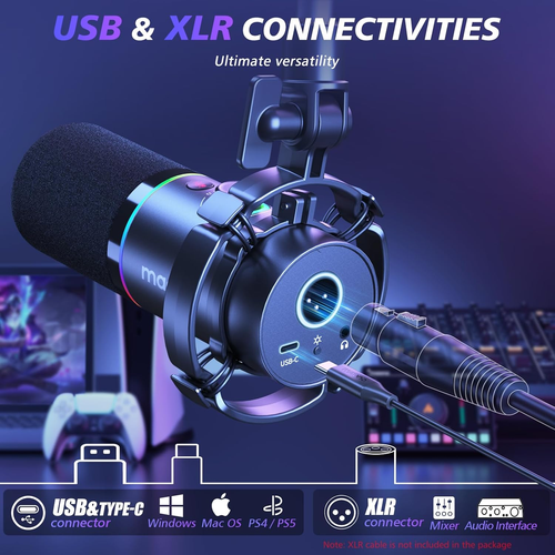 MAONO XLR/USB Dynamic Microphone Kit, RGB Podcast Mic with Software, Mute, Gain - Picture 2 of 12