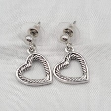 Open Heart Twist Design Pierced Earrings Silver tone Dangle 1"