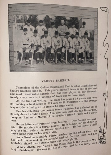 Fullerton Union High School Yearbook 1926 Willard Hershberger MLB Tragedy - Picture 6 of 7