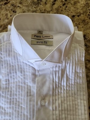 Piero Lusso Men's Pleated Front Tuxedo Dress Shirt 15.5 34-35 Long Sleeve