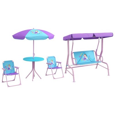 Outsunny 4-teiliges Kinder Gartenset, Märchenmotiv mit verstellbarem Baldachin