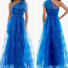 Violet Weekend Ball Gown 3/4 Glitter Organza Azure Blue One Shoulder Prom Formal