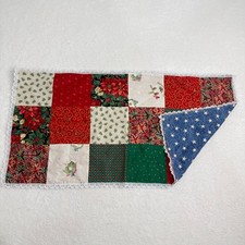 Handmade Christmas 4th of July Reversible Quilted Patchwork Table Runner 30x15