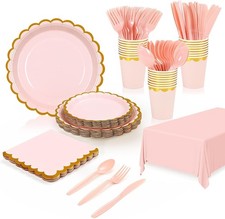 176 Pieces of Pink Paper Plates, Party Plates and Cups and Napkins Sets, Pink...