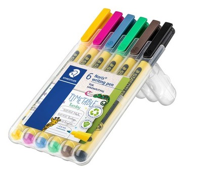 Noris writing pen box of 6 fineliners in assorted colors