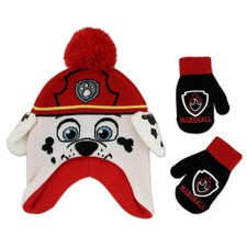 Paw Patrol Marshall Toddler Boys Winter Beanie Hat and Mitten Set Kids Age 2-4