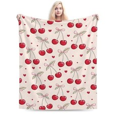 Ultra Soft Cute Flannel Throw Blanket Decor Bedding 50inx40in Cherry Blanket