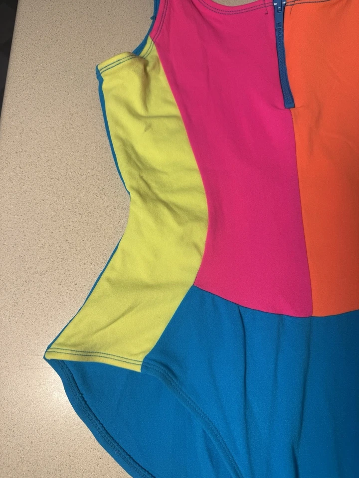 Vintage 80s Girls Sz 16 Nylon Swimsuit Sears Max Active Neon Colors Block Style - Image 3 of 4