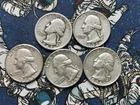 Lot of 5 90% Silver Washington Quarters 1945 S 1952 D 1956 P 1958 D 1963 D #2