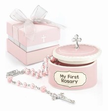 Girls My First Pink Rosary Beads Keepsake Box, Catholic Baptism Gifts for Baby