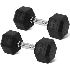 Rubber Encased Hex Dumbbells 20 lbs Pair Black