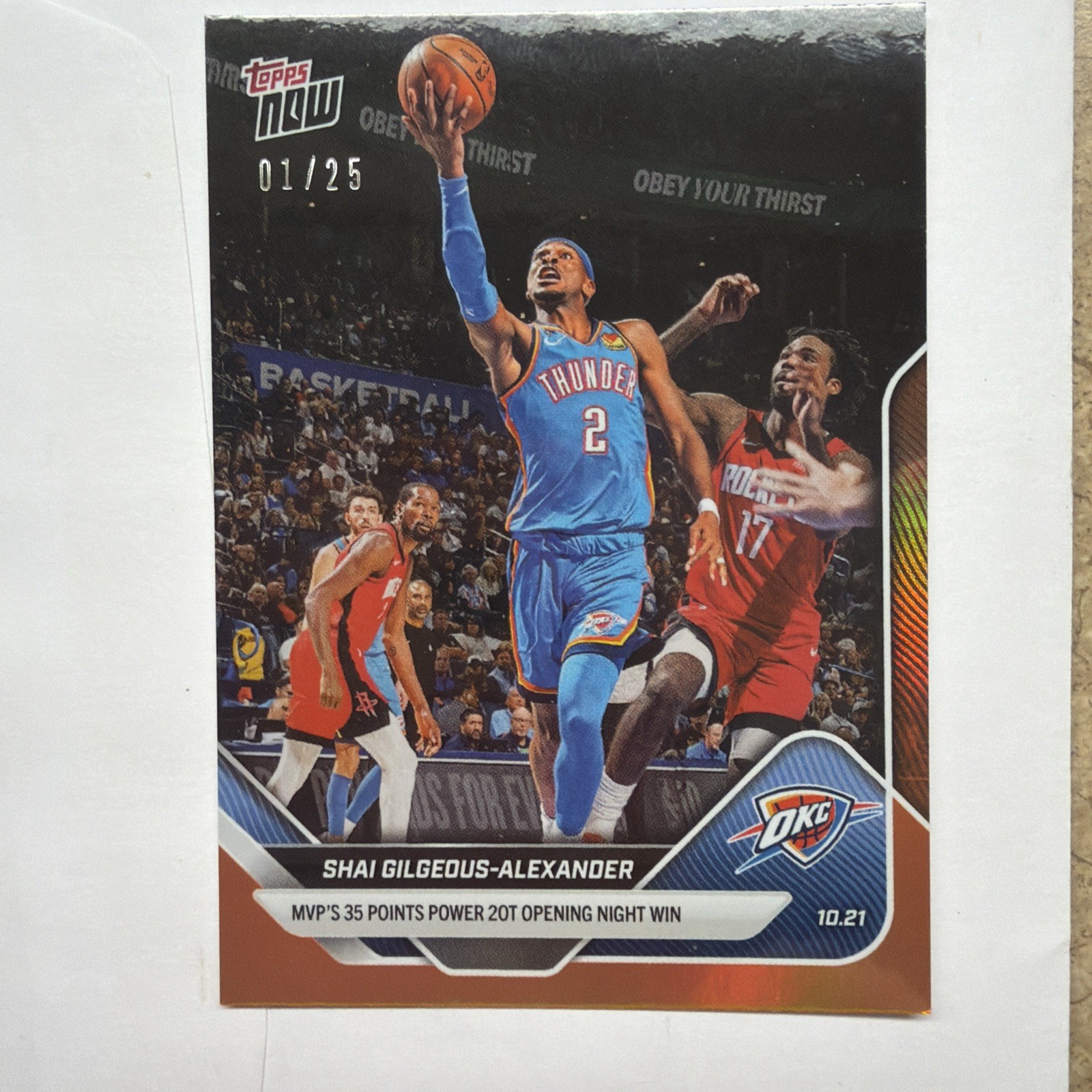 2025 Topps Now Orange Foil SHAI GILGEOUS-ALEXANDER Basketball   #1   01/25