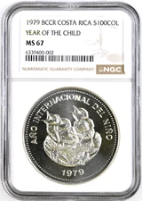 1979 Costa Rica BCCR 100 Colones International Year of the Child Silver NGC MS67