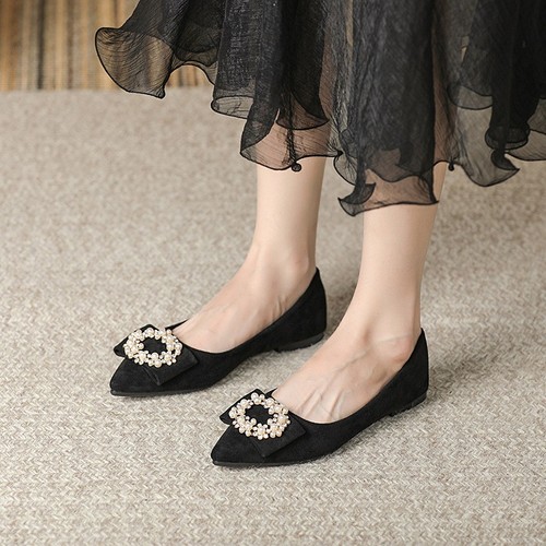 Women's Flat New Pointed Toe Shoes Fairy Shoes Leather Casual Rhinestone Shoes - Picture 9 of 28