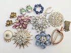 Vtg Rhinestone Glass Costume Jewelry Lot Brooch Clip Earrings Deco Ect