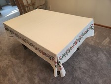 Christmas Tablecloth 75" x 60" Off-White with Holly  Berry Border
