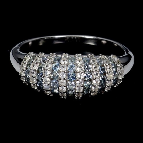 925 Sterling Silver Ring Sapphire Round Diamond Cut Topaz Gemstone Jewelry Size