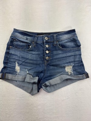 Express Shorts Womens 4 Blue Distressed Button Fly Cuffed Cut Off Denim Casual