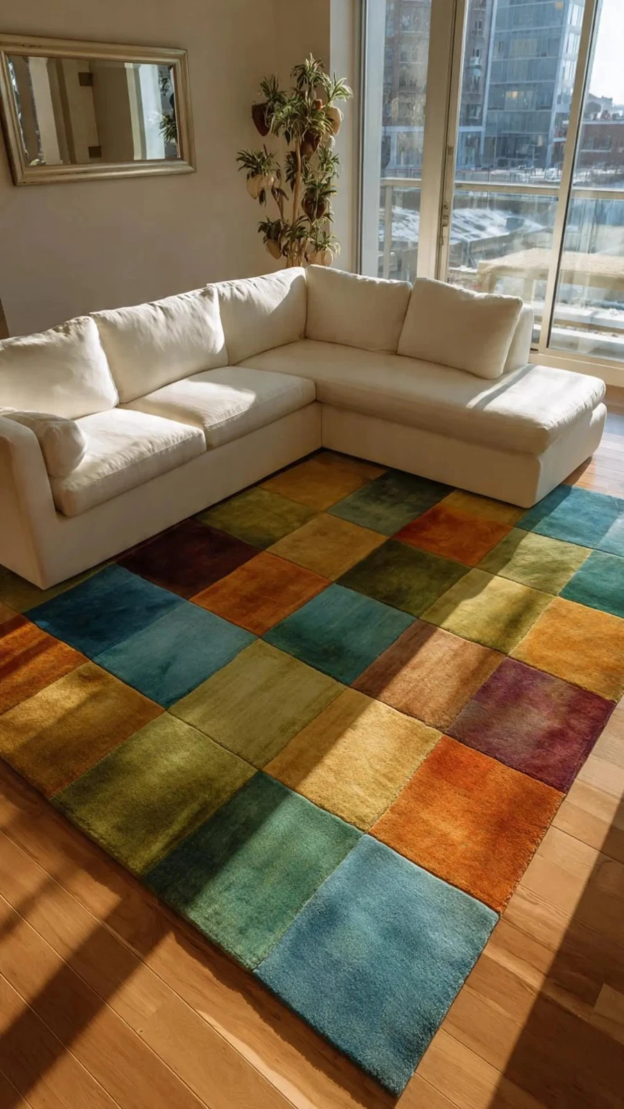 Handmade Patchwork Tufted Rug, Modern Geometric Abstract Floor, Boho Carpet