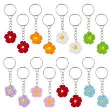16Pcs 8 Color Daisy Keychain Crochet Flower Keychain Handmade Floral Keyring