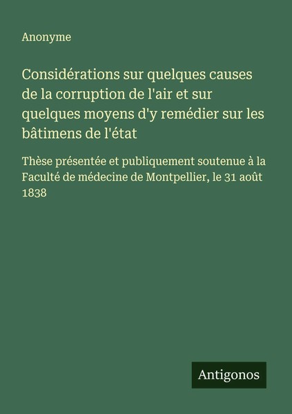 Anonyme | ConsidéRations Sur Quelques Causes De La Corruption De L'air Et Sur...-image