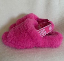 UGG Fluff Yeah Slingback Slide Slippers Womens Size 7 Bright Hot Pink Slip On
