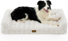 Large Faux Fur Orthopedic Dog Bed with Waterproof Cover  Anti-Slip Base, Beige