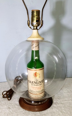 Vintage Glenlivet 12 Year Old Scotch Whiskey Bottle Under Glass Table Lamp