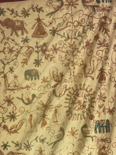 Vintage Antique Indian Gujarati Wall Hanging Embroidery Tapestry, 238x204cm - Picture 10 of 17