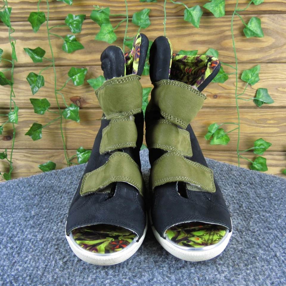 Boutique 9 Nerine Women 7 Black/Olive Leather Wedge Sneaker Bootie Hook-and-Loop - Image 2 of 4