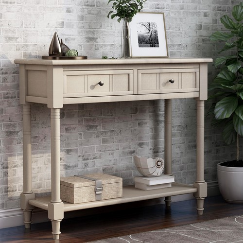 Console Table 35" Sofa Table with Two Storage Drawers and Bottom Shelf - Picture 12 of 25