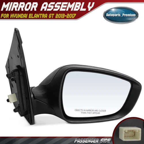 RH Passenger Black Heated Powered Mirror for Hyundai Elantra GT 2013 2014-2017