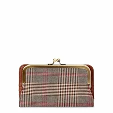 Time And Tru Women's Kisslock Bi-Fold Wallet Brown Plaid Color Credit Card Slots
