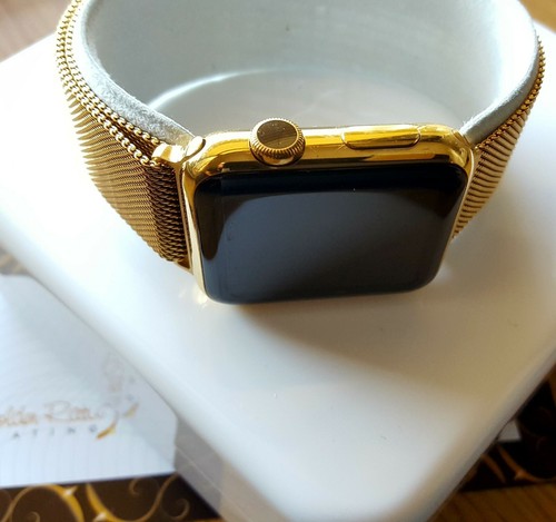 24k Gold Plated Apple Watch Series 2 Gold Links Band Milanese Loop 42mm - Picture 9 of 9