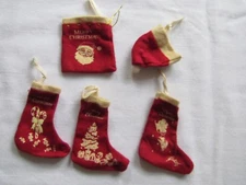 Mini Stocking Santa hat bag ornaments 5pc 14912 PBK NEW vintage style graphics
