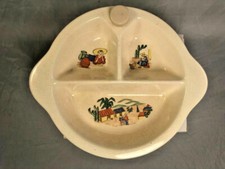 Vintage Ceramiczne Excello Divided Warming Baby Dish Sierpień 1947 Mexican Temat Art