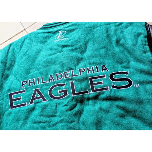 Philadelphia Eagles 90s LOGO ATHLETIC bomber LEATHER wool jacket L kelly NFL vtg - Picture 5 of 9
