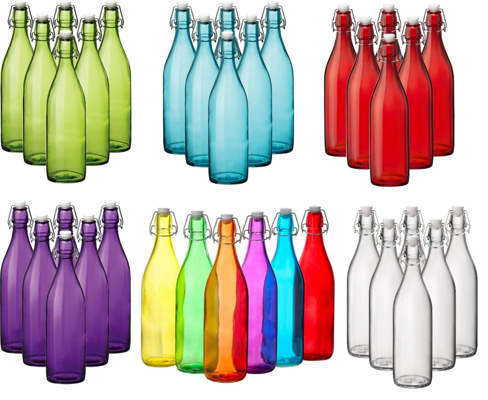 6 Piece Clip Top Lid Bottles Glass 1L Vintage Airtight Preserve Jars Swing Top