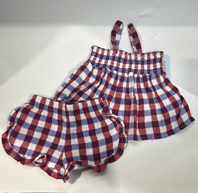 Toddler Girls' Smocked Tank Top & Plaid Shorts Set - Cat & Jack Red 5T