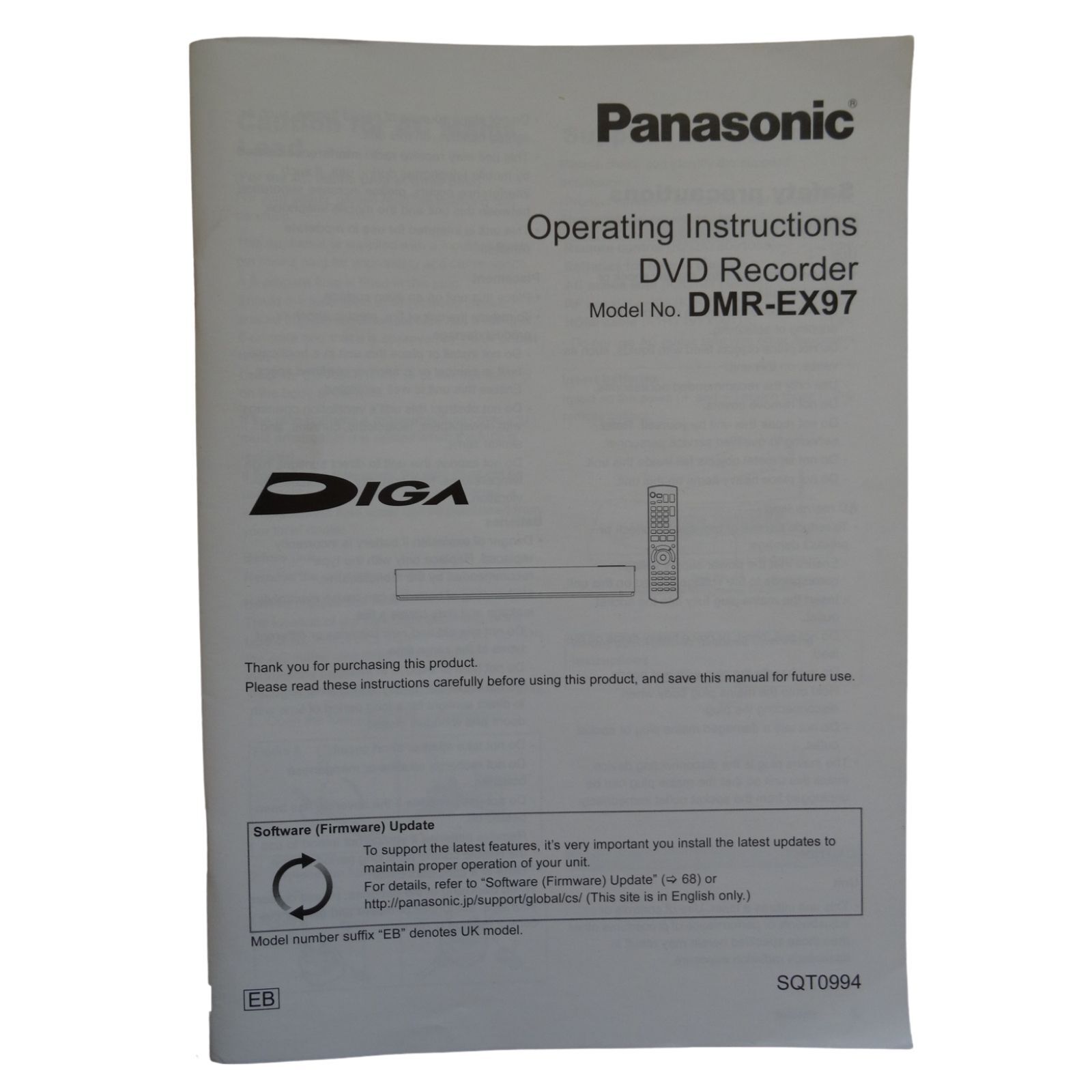Panasonic Owner Manual Guide Book Instruction for DVD Recorder DMREX97