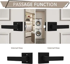 Probrico 4 Pack.  Black square keyless lever handle doorknob.